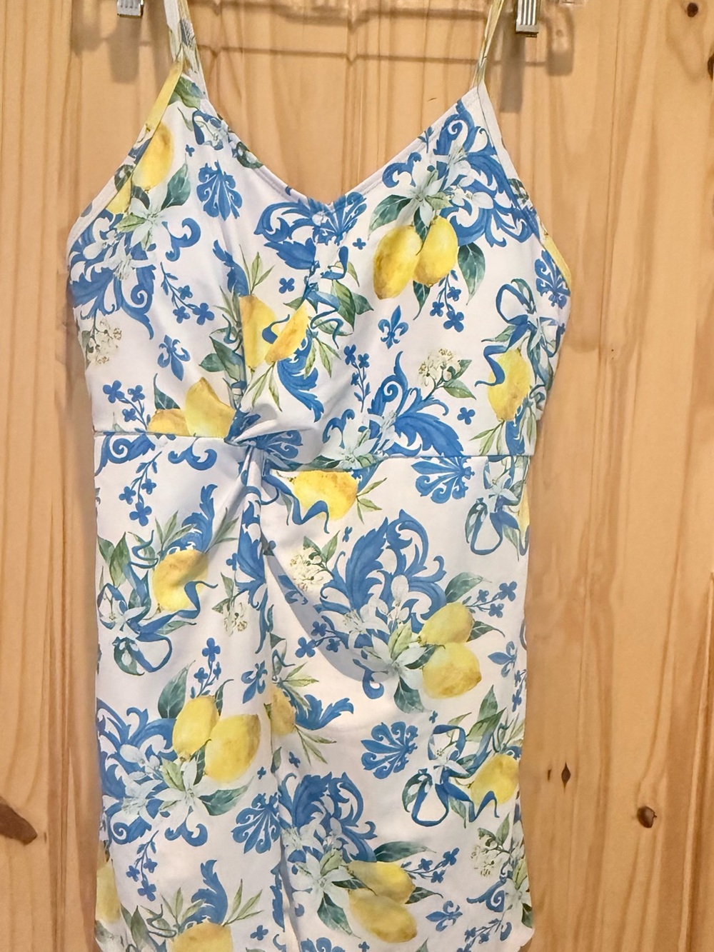 Cupshe White Lemon & Blue Floral Twist One-Piece Swimsuit